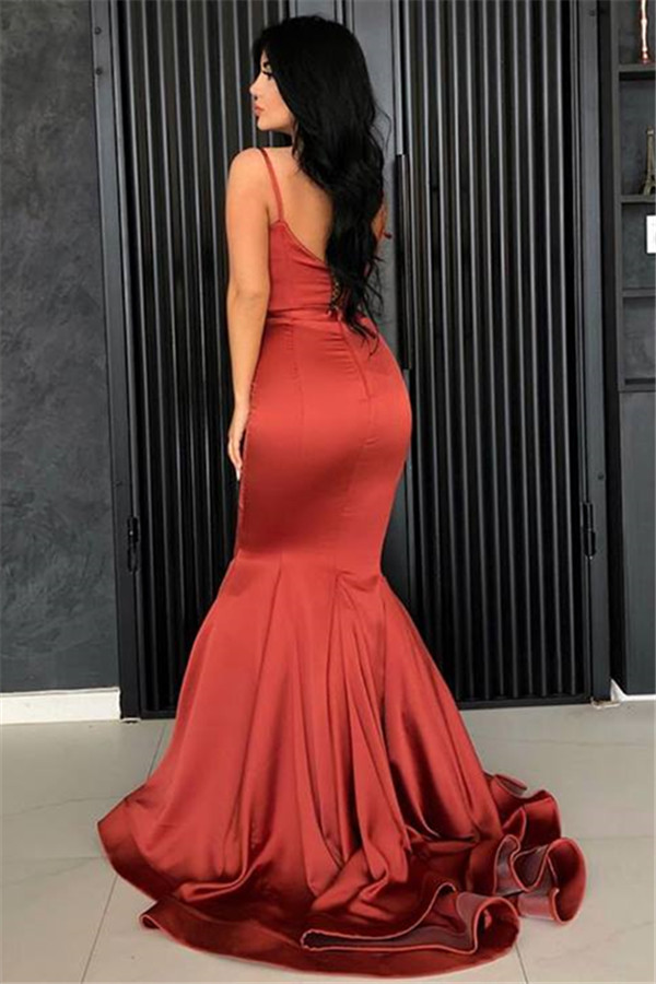 Mermaid Spaghetti Straps Sleeveless Evening Dress With Sweep / Brush Train 2