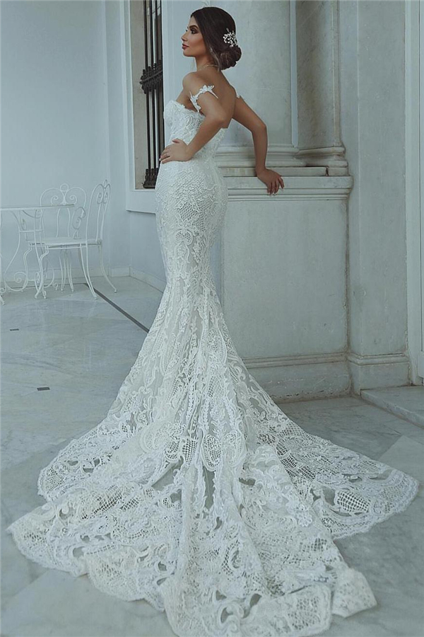 Mermaid Sweetheart Neck Sleeveless Court Train Wedding Dress With Lace 3