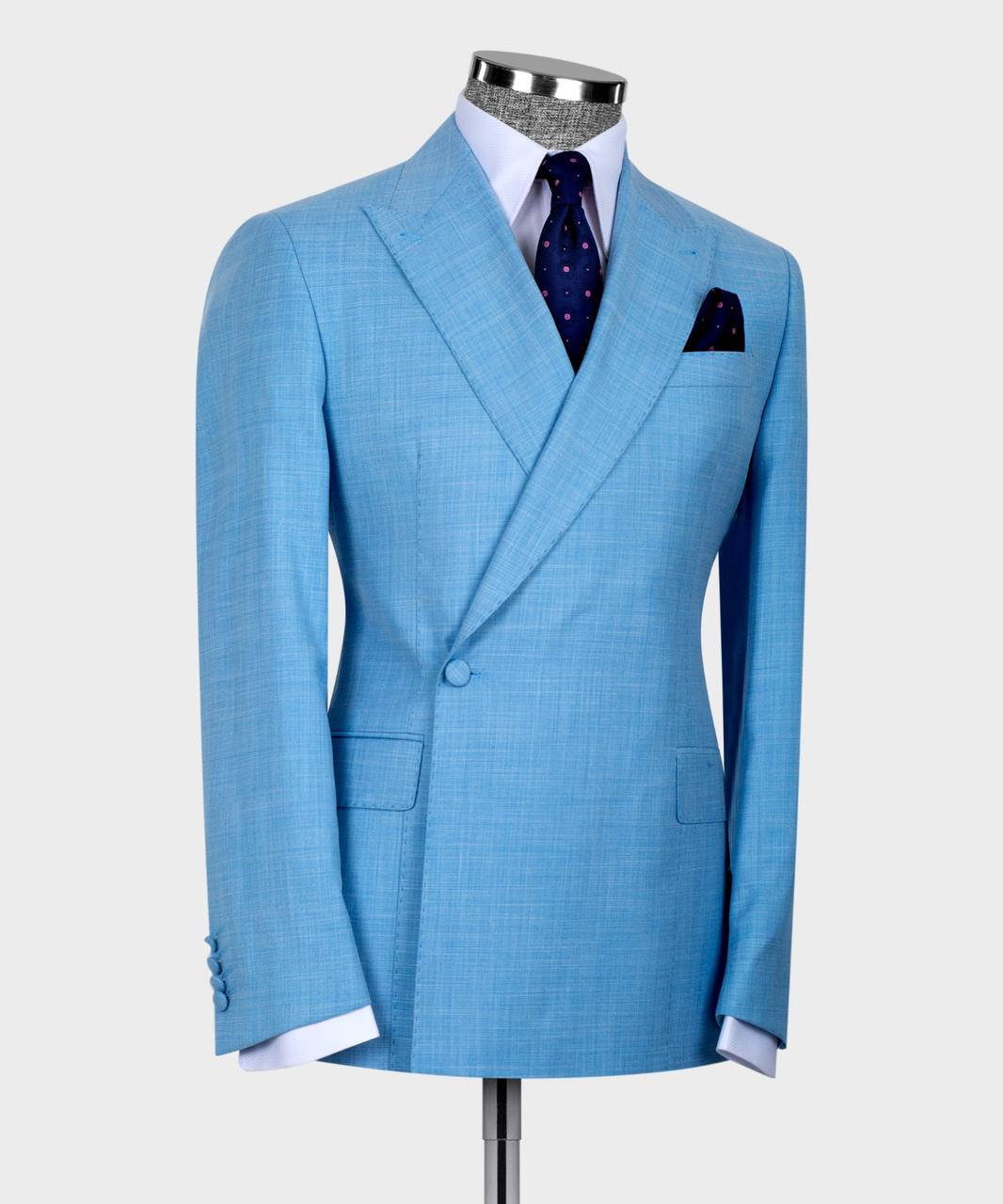 Sky Blue Peaked Lapel Two Pieces Men Suit 3