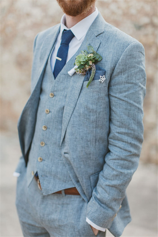 Blue Linen Beach Wedding Suits 2
