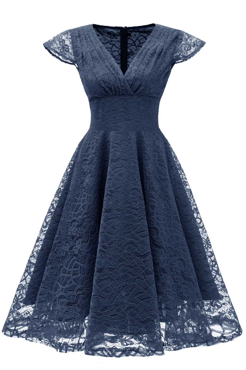 A-line V-neck Sleeveless Knee-length Lace Party Dress With Lace 1