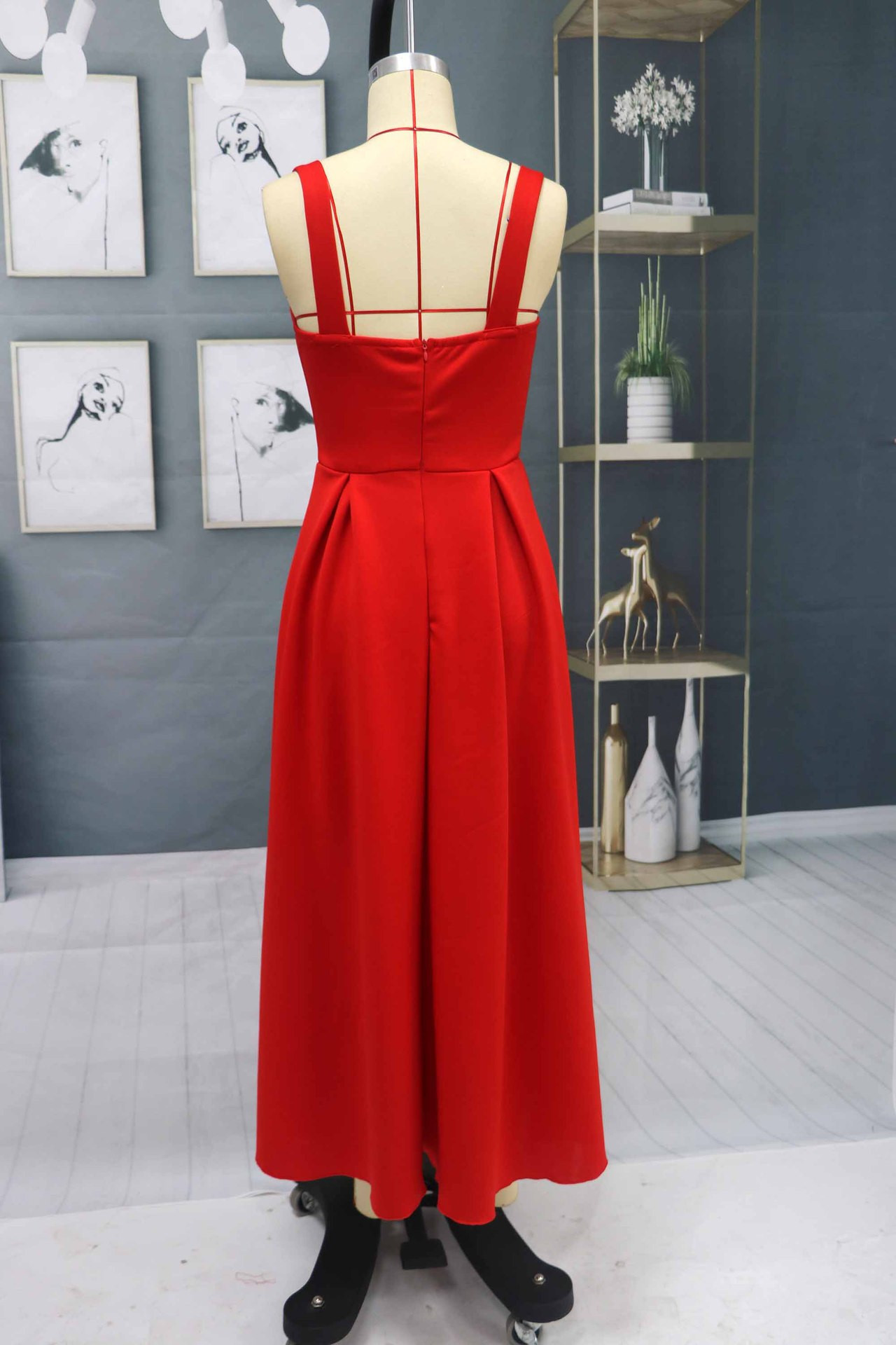 Column Spaghetti Straps Sweetheart Neck Sleeveless Ankle-length Homecoming Gown 4