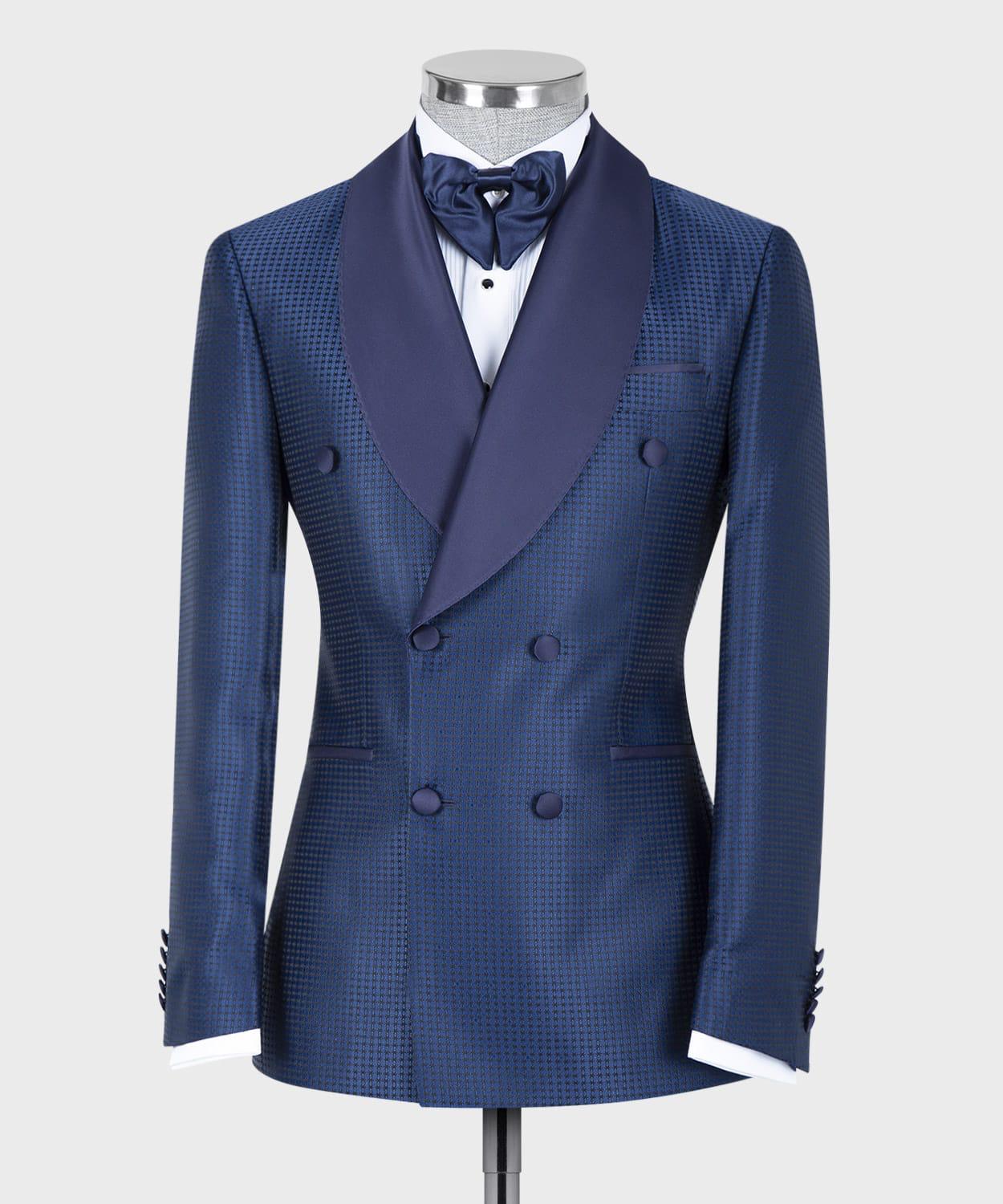 Navy Double Breasted Shawl Lapel Wedding Suit 3