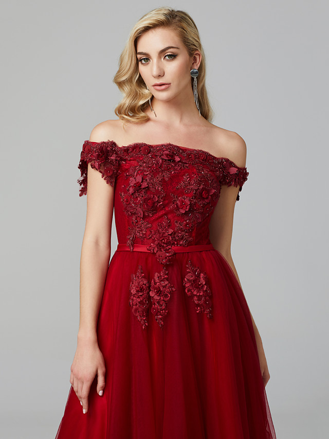 A-line Sleeveless Sweep / Brush Train Tulle Bridal Gown With Lace 14