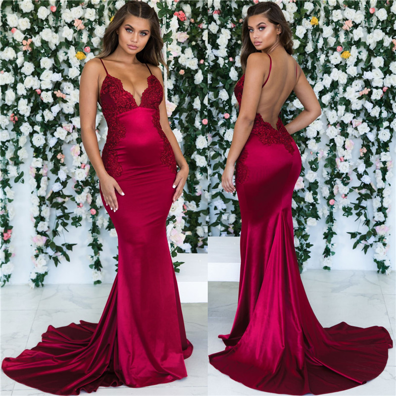 Mermaid Spaghetti Straps Sleeveless Court Train Evening Dress With Lace 3