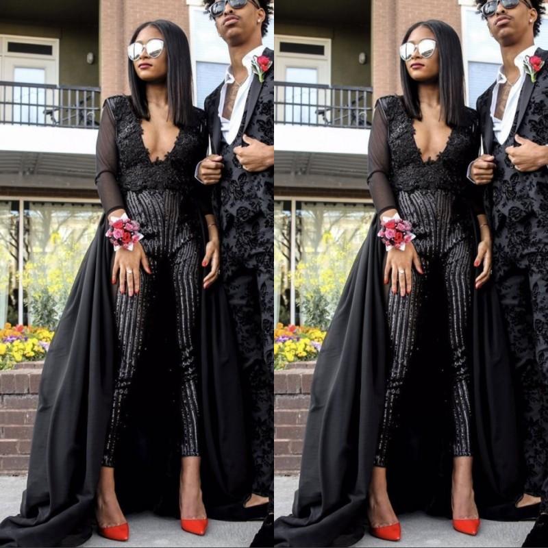 Two Pieces V-neck Long Sleeves Sweep / Brush Train Satin Evening Dress With Lace 5