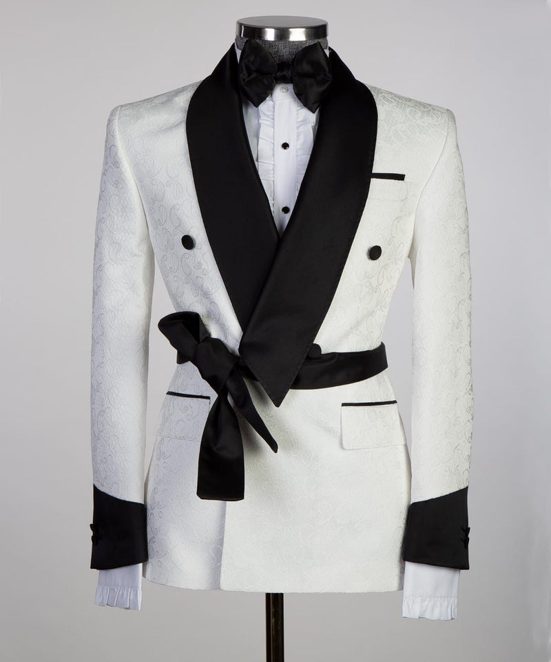 White Double Breasted Shawl Lapel Wedding Men Suit 3