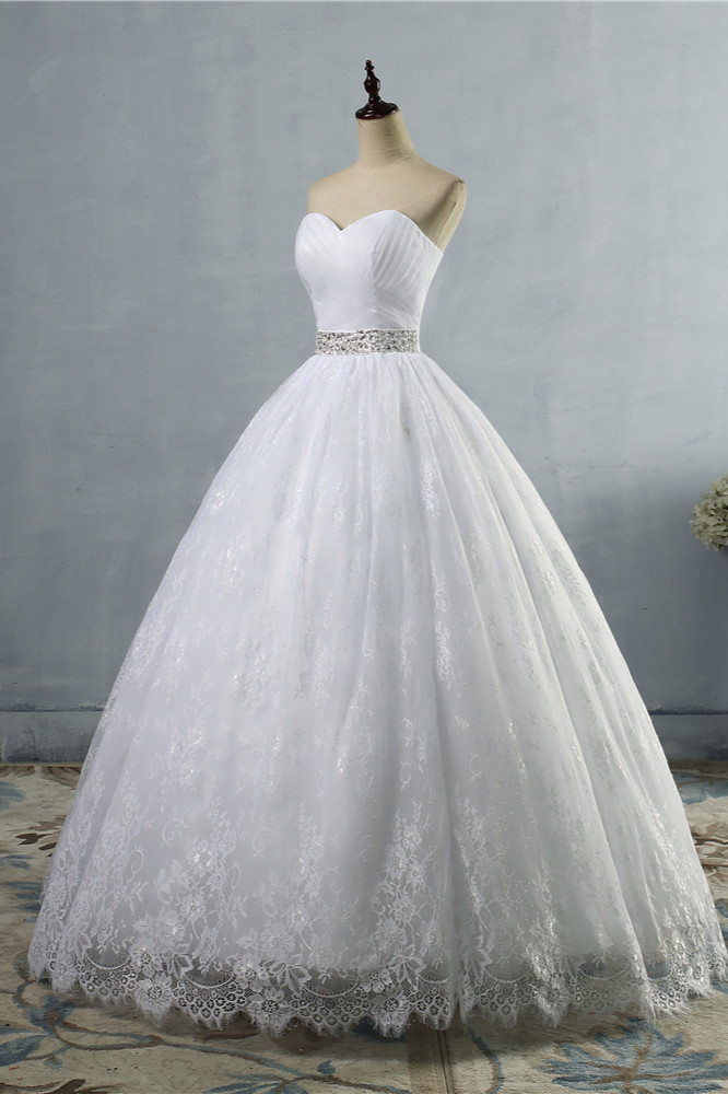 A-line Sweetheart Neck Sleeveless Floor-length Tulle Bridal Attire With Lace 3