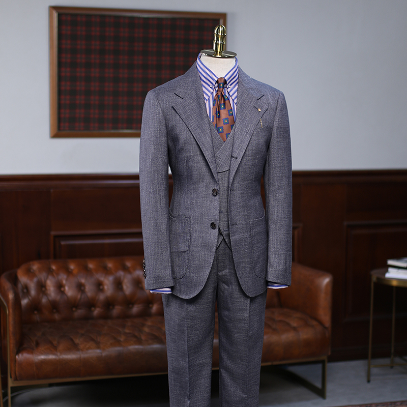 Dark Gray Plaid Slim Fit Business Suit 2