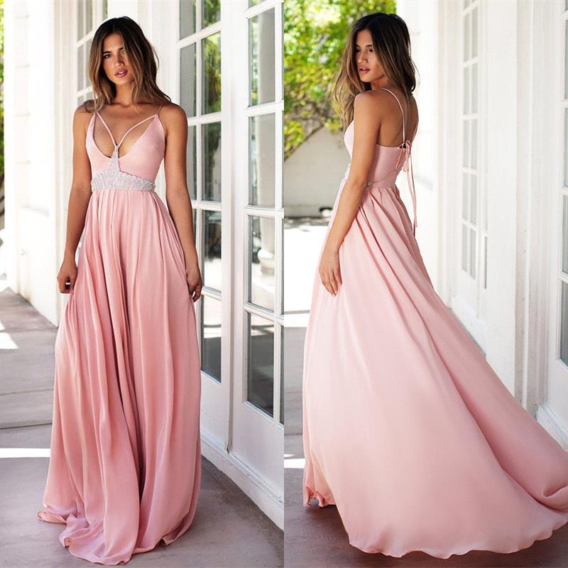 A-line Spaghetti Straps Sleeveless Sweep / Brush Train Evening Dress With Crystal 4