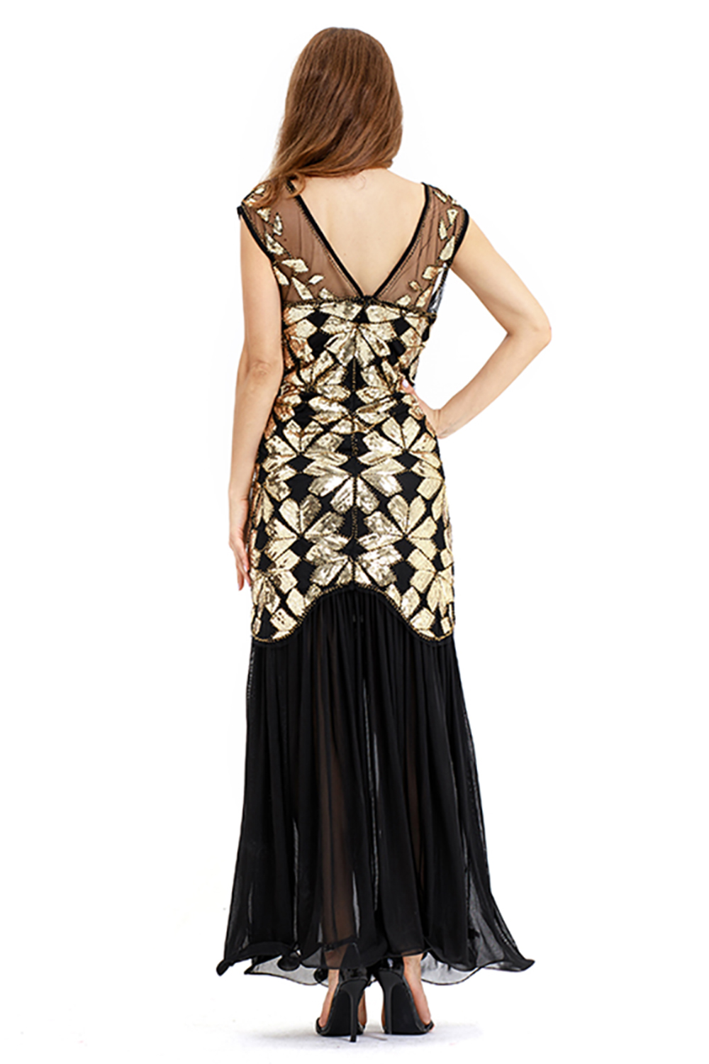 Cap sleeves Long Black Cocktail Dresses | Shining Sequined Dress -  and  Style 2