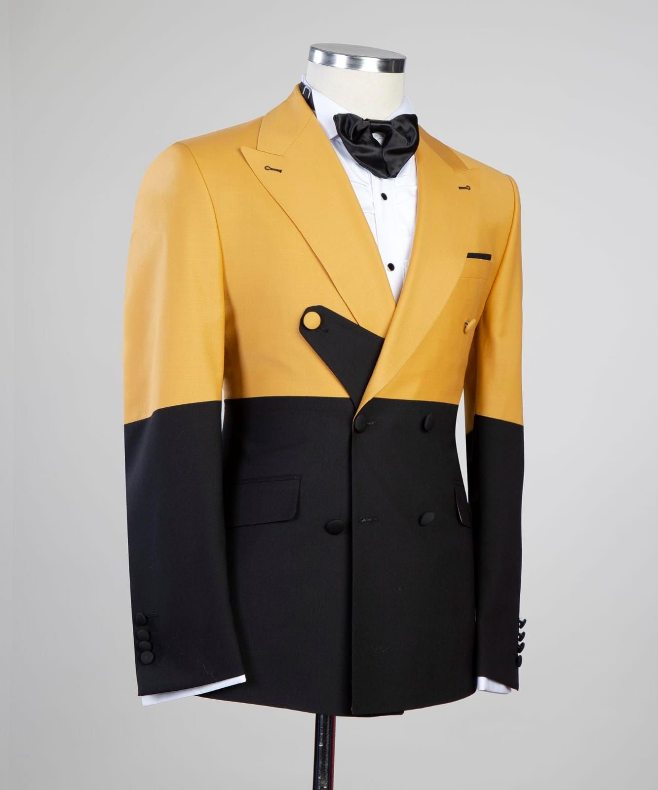 Yellow And Black Two Pieces Close Fitting Prom Men Suit 2