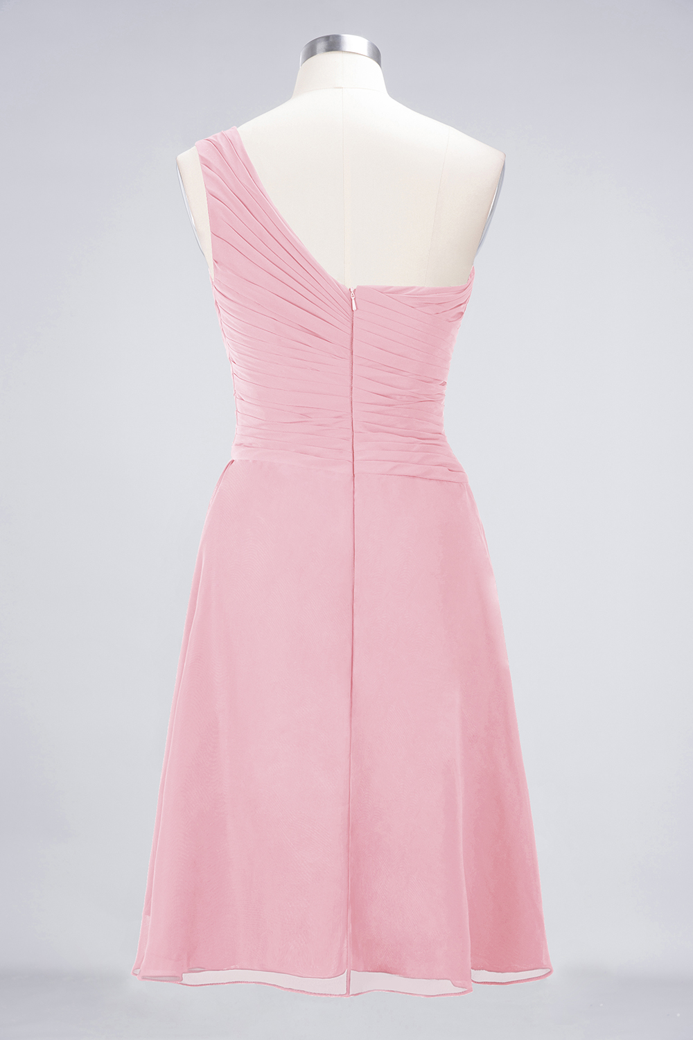 A-line One Shoulder Sweetheart Neck Sleeveless Knee-length 100D Chiffon Bridesmaid Attire With Ruffles 10