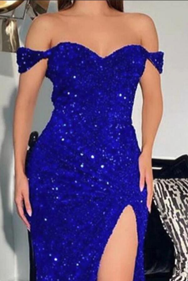 Mermaid Off-the-shoulder Sleeveless Floor-length Formal Dress With Sequins 3