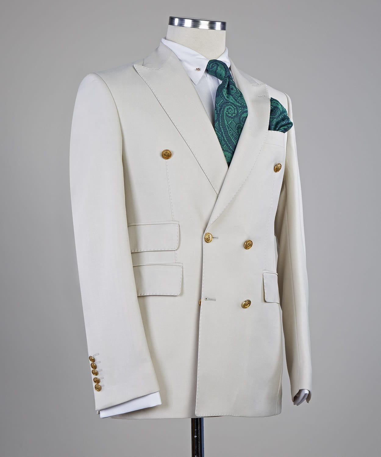 White Double Breasted Men Suit with Peaked Lapel 2