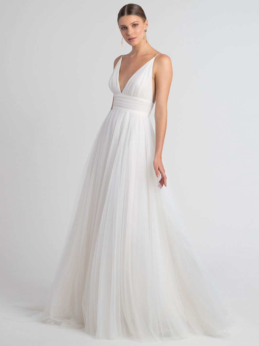 A-line V-neck Sleeveless Floor-length 100D Chiffon Bridal Attire 3