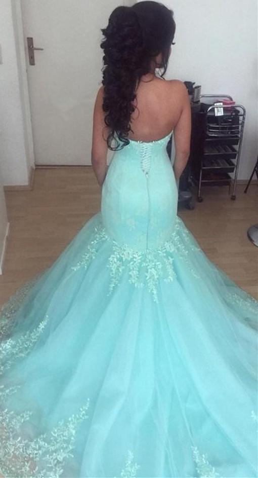 Mermaid Sweetheart Neck Sleeveless Court Train Tulle Evening Dress With Lace 3