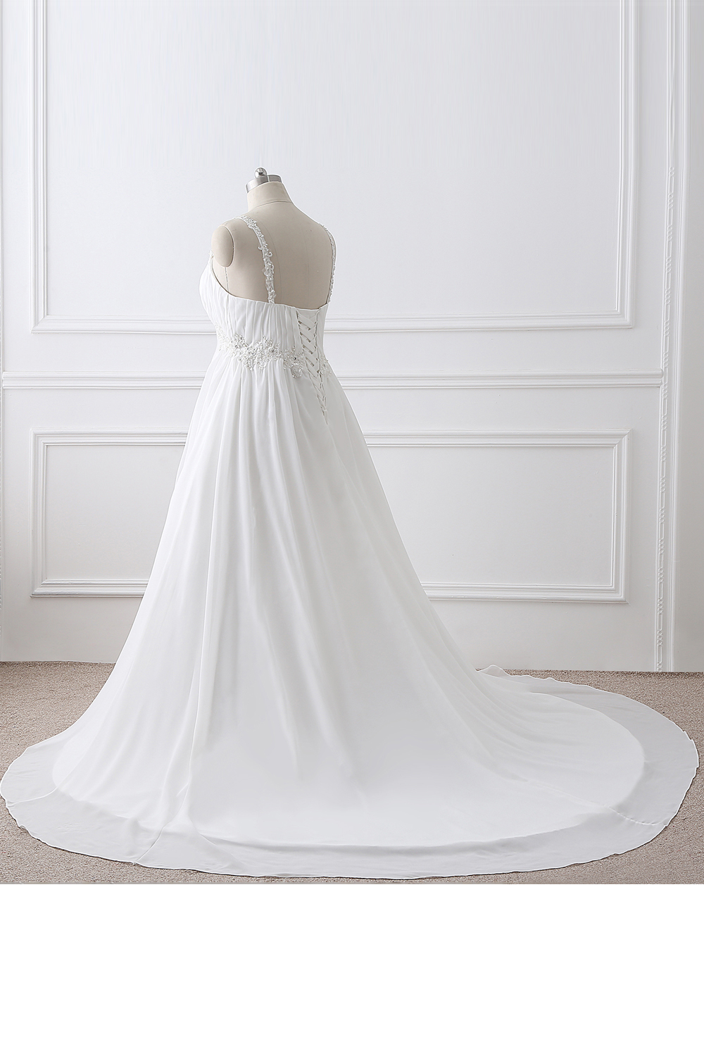 A-line Straps Sleeveless Court Train 30D Chiffon Bridal Gown With Appliques 4