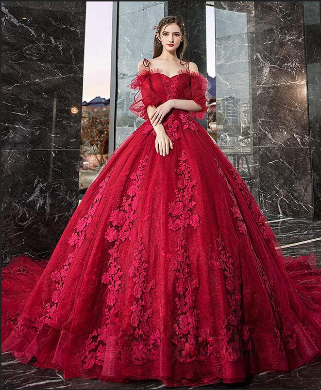 A-line Off-the-shoulder Long Sleeves Floor-length Tulle Evening Dress With Appliques 2
