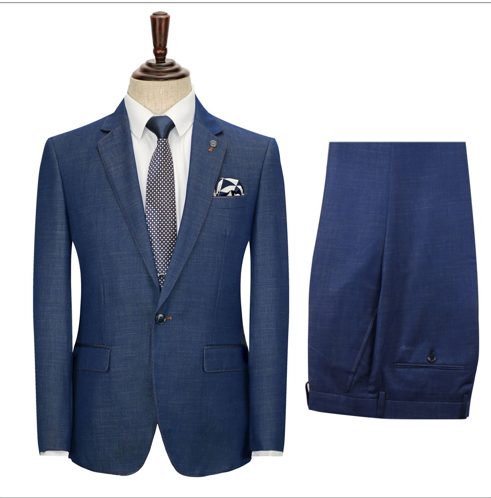 Dark Blue Notched Lapel Men's Business Suit 3