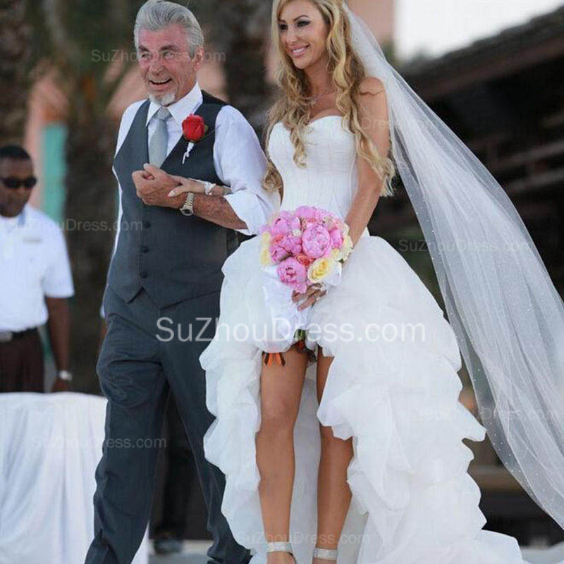 A-line Sweetheart Neck Sleeveless Hi-Lo Organza Wedding Dress 2
