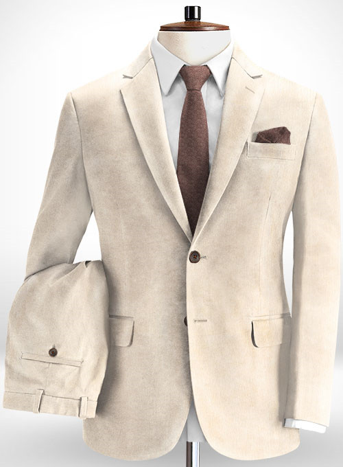 Light Champagne Corduroy Men Suits 2