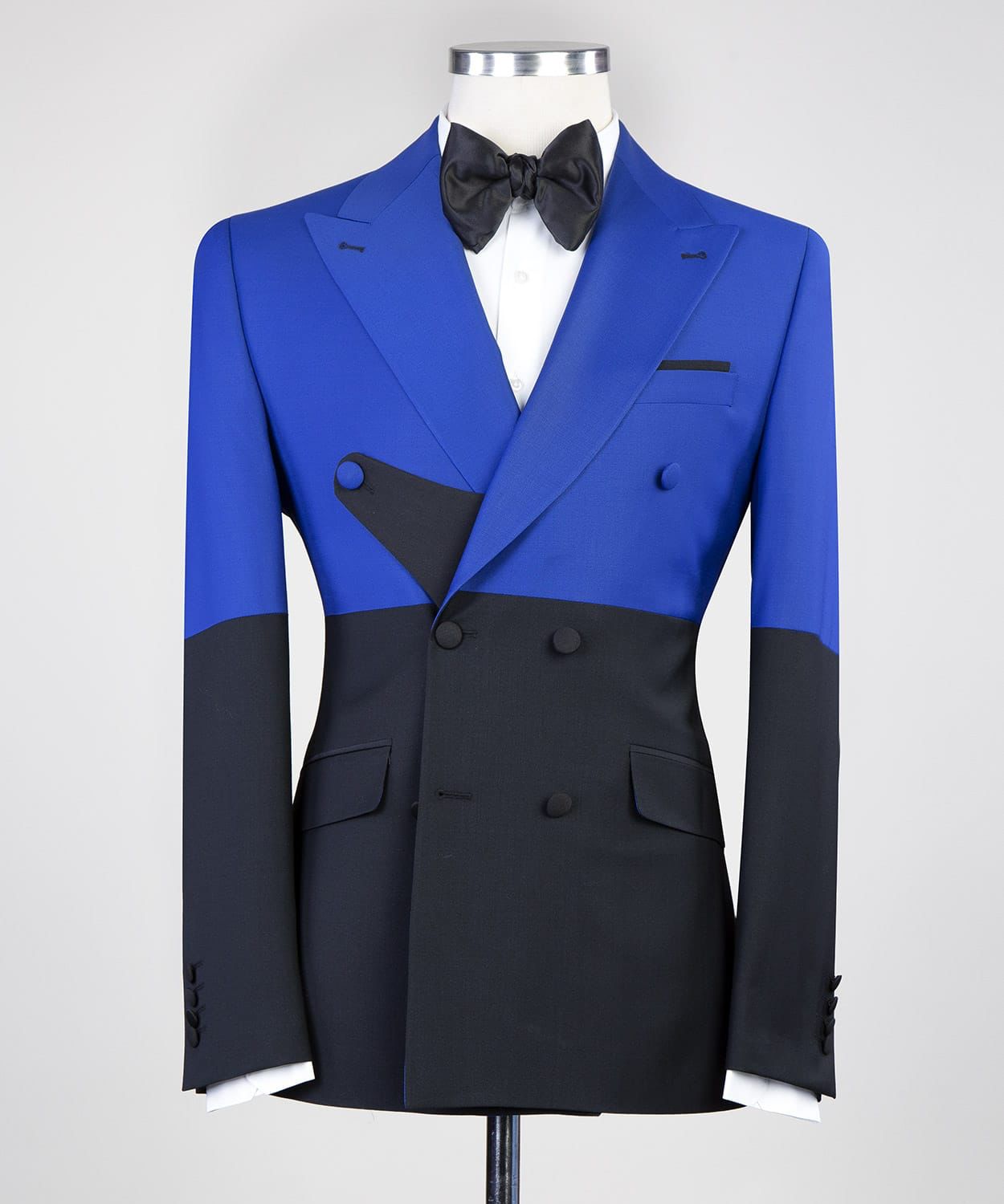 Blue And Black Double Breasted Peaked Lapel Prom Men Suit 3