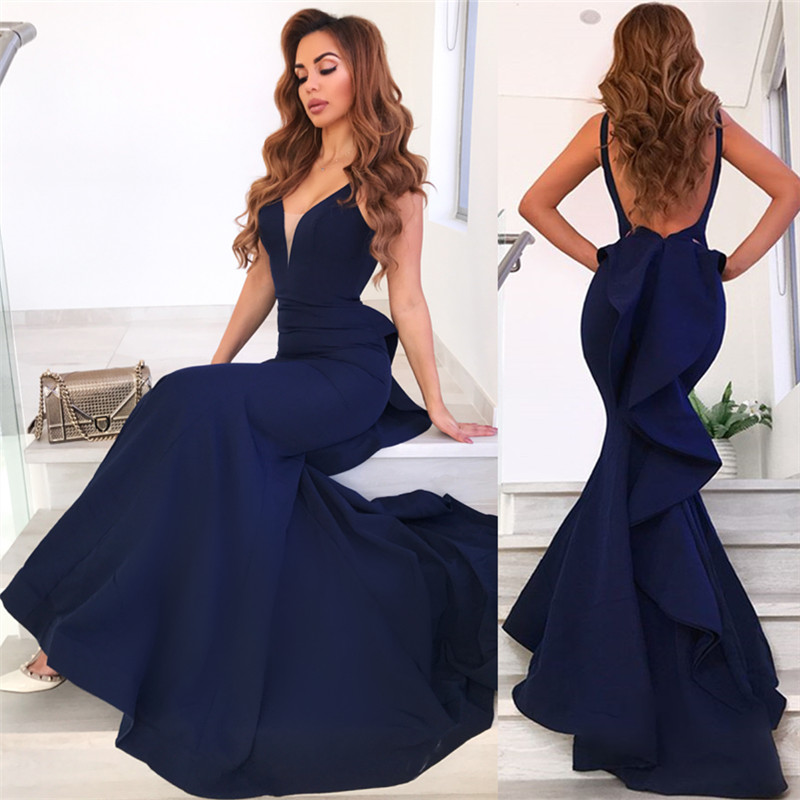 Mermaid V-neck Sleeveless Sweep / Brush Train Formal Wear With Ruffles 3