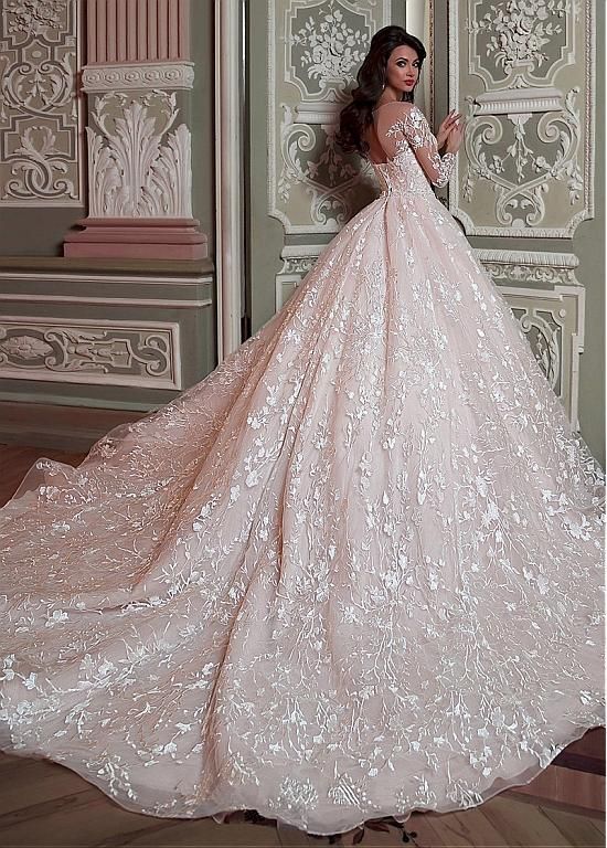 Sweetheart Ball Gown Wedding Dress with Long Sleeves and Appliques 2