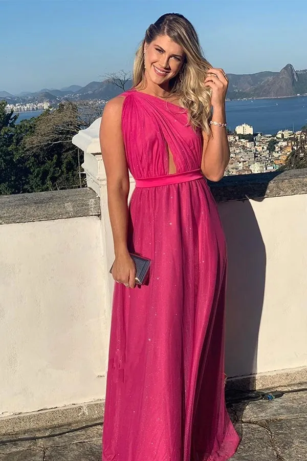 Column One Shoulder Sleeveless Floor-length Bridesmaid Dress With Sequins 1