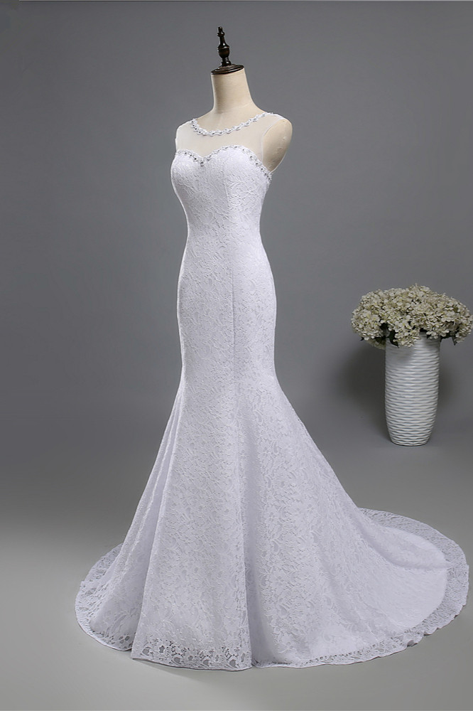 A-line Jewel Neck Sleeveless Floor-length Tulle Bridal Attire With Appliques 3