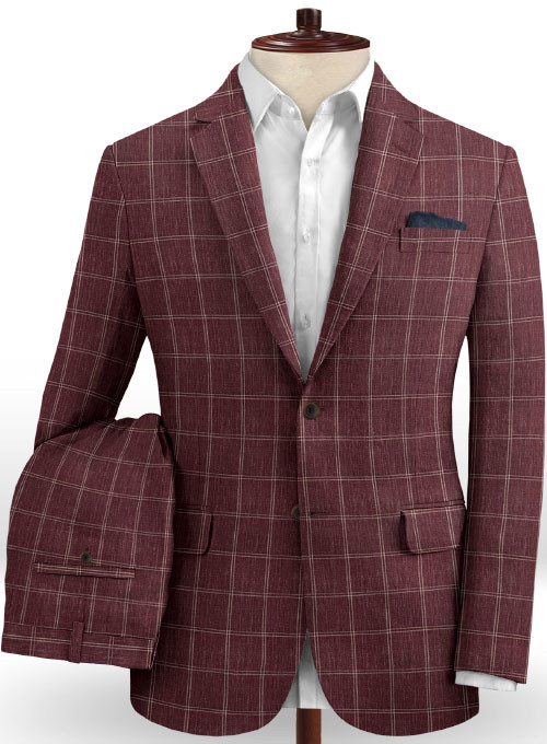 Steel Grey Plaid Linen Men Suit 2