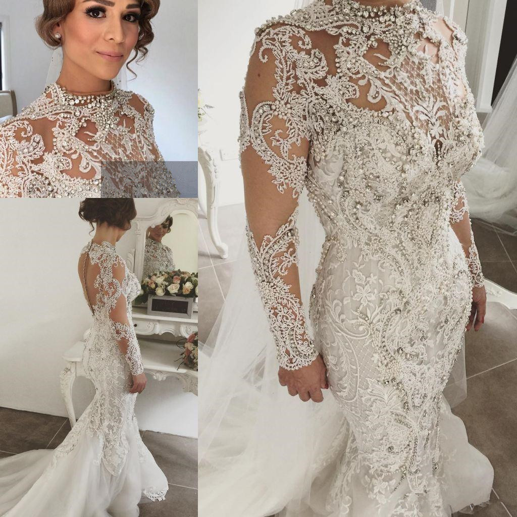 Mermaid Jewel Neck Court Train Bridal Gown With Crystal 3