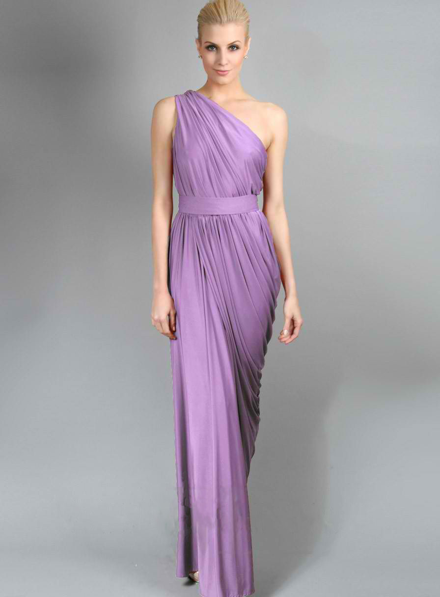 Column One Shoulder Sleeveless Floor-length 100D Chiffon Formal Dress With Ruffles 2
