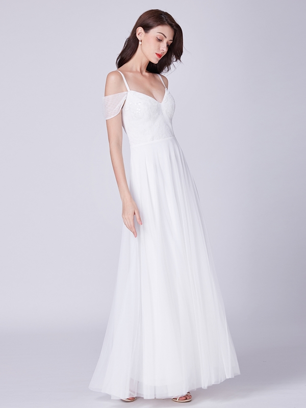 Spaghetti Straps Lace A-line Wedding Dress with Floor Length 3