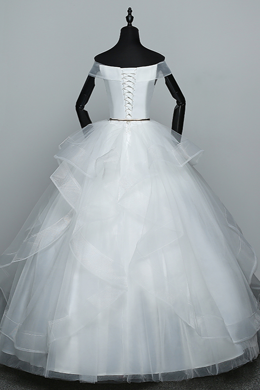 A-line Bateau Neck Floor-length Tulle Bridal Attire 2