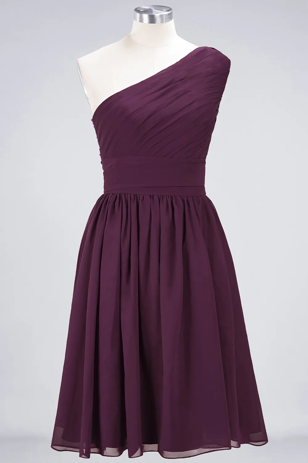 A-line One Shoulder Sleeveless Knee-length 100D Chiffon Bridesmaid Dress With Ruffles 3