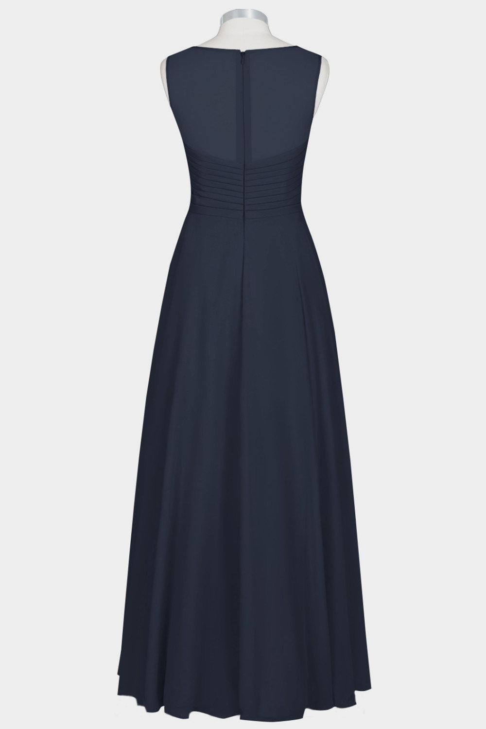 A-line Jewel Neck Sleeveless Floor-length 100D Chiffon Bridesmaid Dress With Draped 2