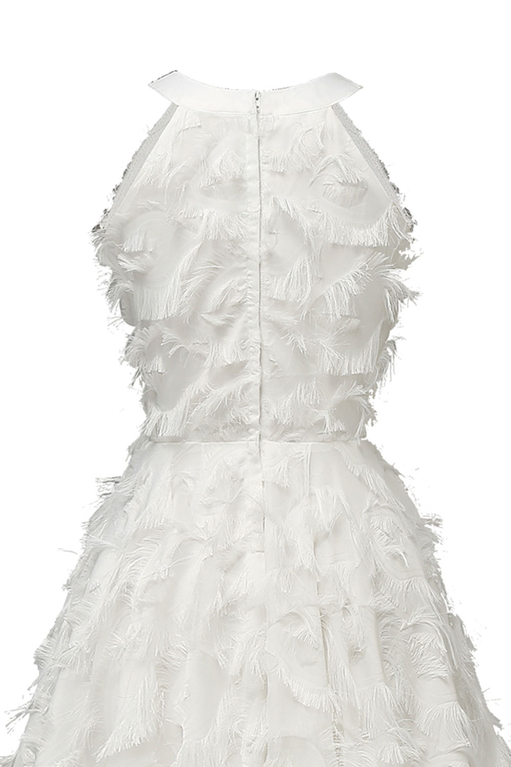 A-line V-neck Sleeveless Knee-length Party Dress With Feathers 5