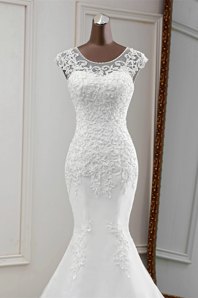 Mermaid Jewel Neck Sleeveless Floor-length Lace Bridal Dress With Beading 5