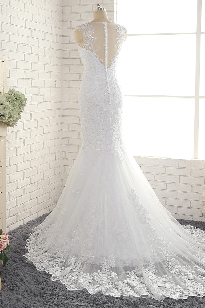 Mermaid Jewel Neck Sleeveless Floor-length Bridal Dress With Appliques 2
