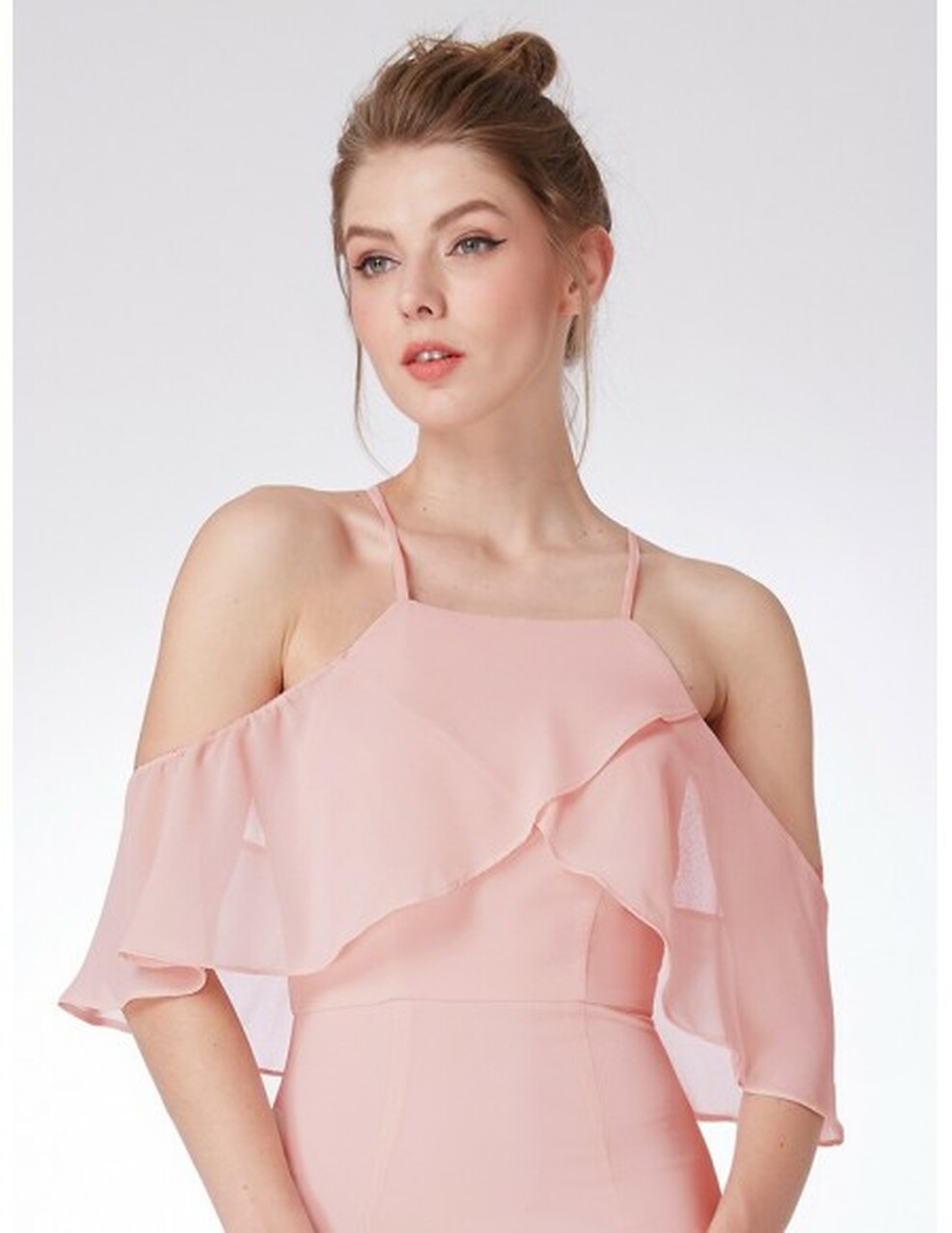 Off Shoulder Sleeves Pink Short Bridesmaid Dress 4