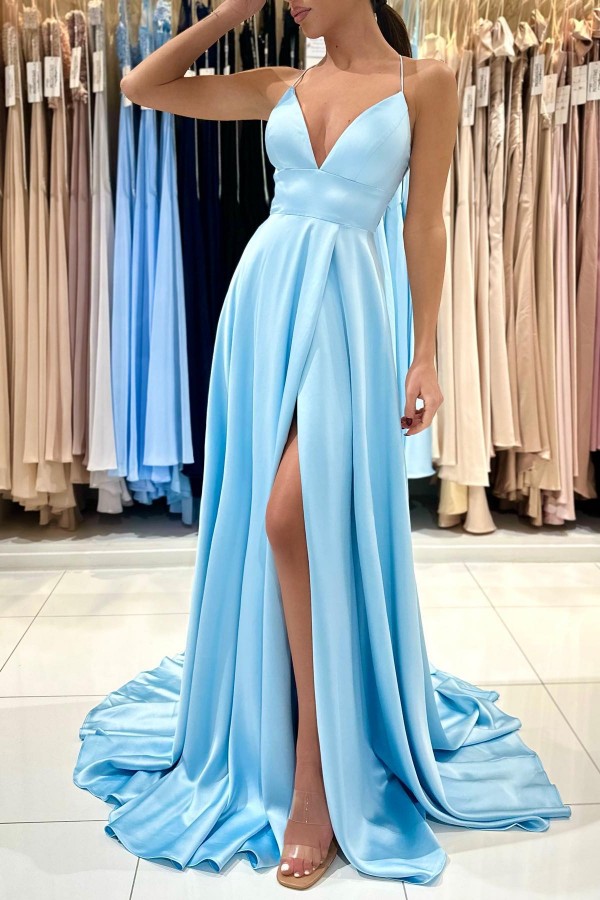 Column Spaghetti Straps Sleeveless Floor-length Stretch Satin Evening Dress With Ruffles 2