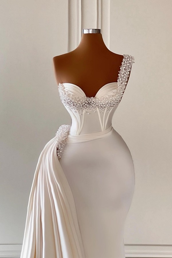 Mermaid One Shoulder Sleeveless Floor-length Stretch Satin Formal Wear With Ruffles 2