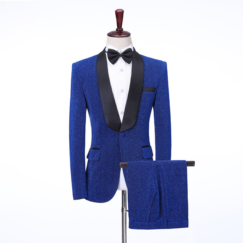 Royal Blue Shiny Slim Fit Wedding Suit for Men 2