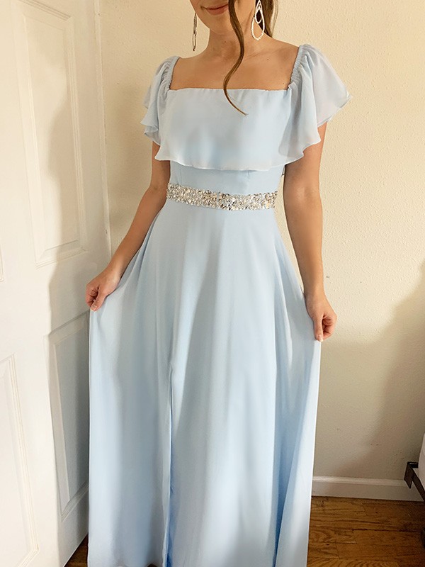 A-line Off-the-shoulder Scoop Neck Sleeveless Floor-length Cocktail Party Dress With Beading 6