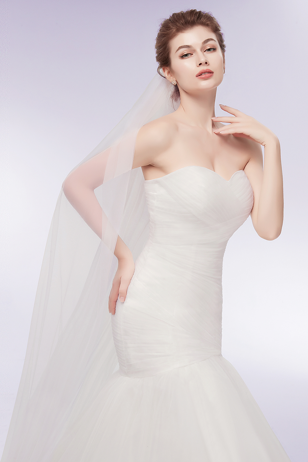 Mermaid Strapless Sweetheart Neck Sleeveless Court Train 100D Chiffon Bridal Gown With Ruffles 4