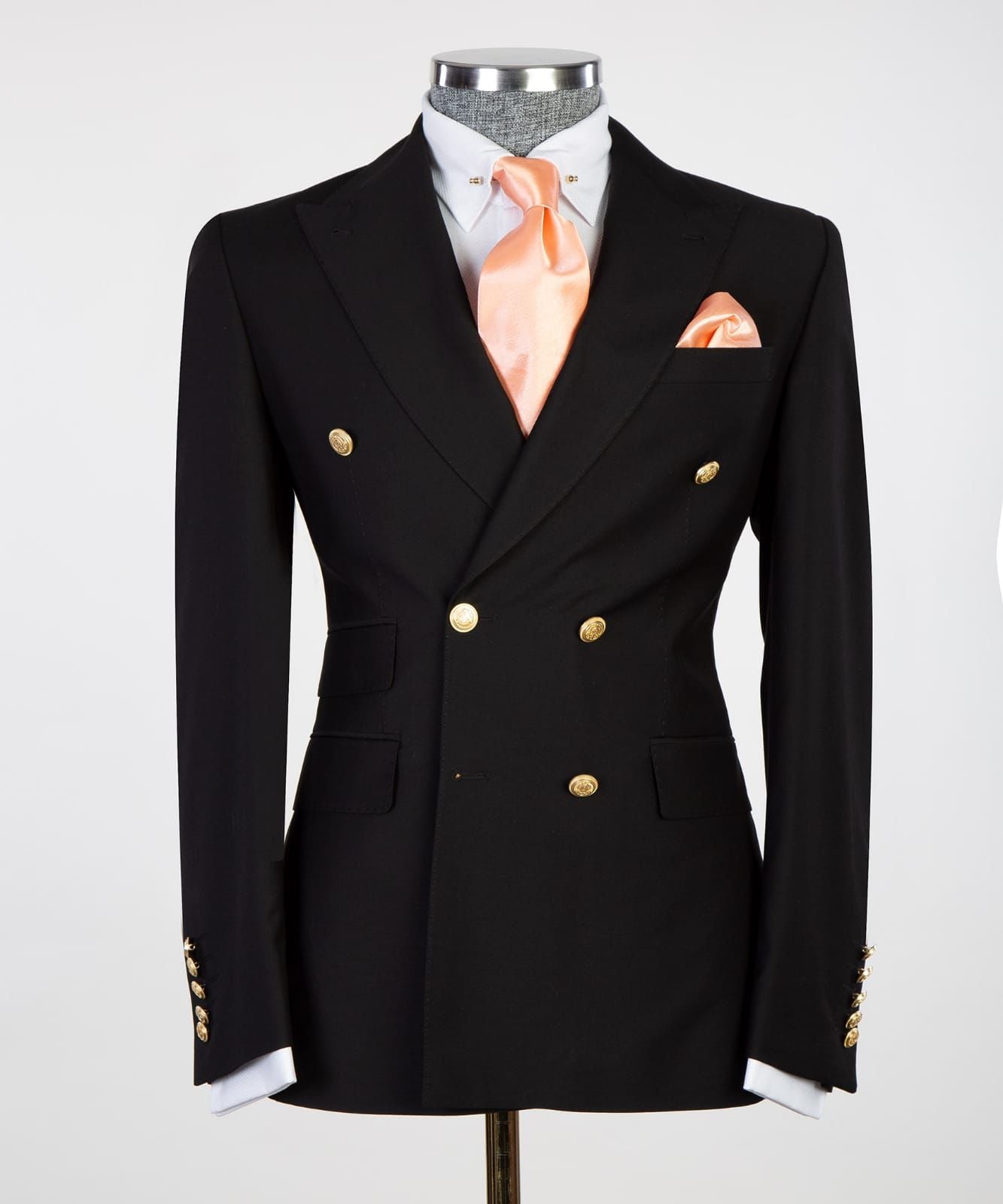 Black Double Breasted Business Men Suit with Peaked Lapel 2