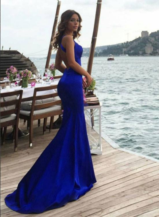 Royal Blue Criss-Cross Evening Dress Long Mermaid -  and  Style 2