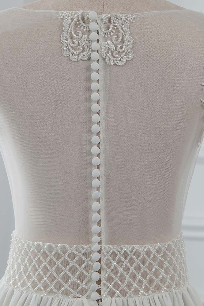 A-line Jewel Neck Sleeveless Floor-length 100D Chiffon Bridal Attire With Beading 6
